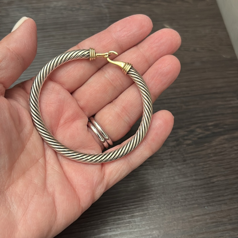5mm David Yurman Buckle Cable Bracelet. Sterling silver and 14 k gold.